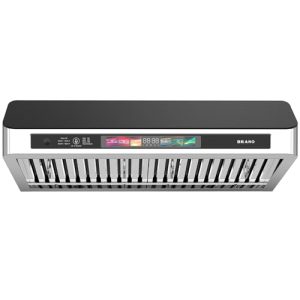 Under Cabinet Range Hood 36 Inch with Voice/Gesture/Touch Control, 900 CFM Stainless Steel & Upgraded Black Tempered Glass Ducted Kitchen Vent Hood with 4 Speed, Memory Mode, Adjustable Lights