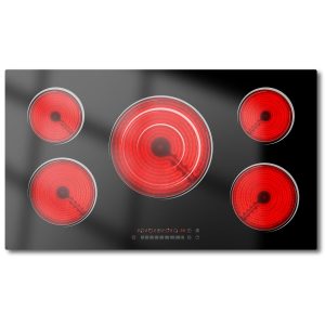 36 Inch Electirc Cooktop with 5 Burner, Nefaracy 9200W Electric Stove with Slide Control, 220V Built-in Ceramic Cooktop, Extended Zone, Timer & Safety Lock, 9 Heating Levels, Hard Wire