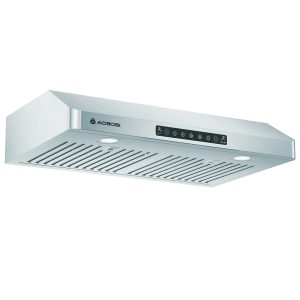 AAOBOSI 30 inch Under Cabinet Range Hood, Ducted Wall Mount Range Hood, Gesture Button Control, LED Lights, Mesh Filters, Stainless Steel