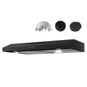 Argyolas 30 Inch Under Cabinet Range Hood, Ductless Oven Hood Vent Convertible to Ducted, Kitchen Stove Extractor with Charcoal Filter and Foil Pipe