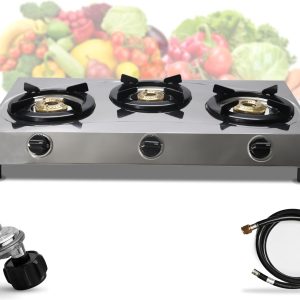 3 Burner Propane Stove -Stainless Steel RV Cooktop Camping Stove - Portable Propane Stove Gas Burners For Cooking Outdoor Grilling Kitchen-With Hose & Regulator Gas Burners for Cooking Indoor……