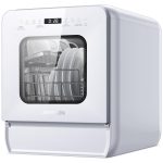 AIRMSEN Portable Countertop Dishwasher with 5L Water Tank, Mini Dishwasher with 14.6” Ultra-Narrow Design, 9 Programs, 24H Delay Start & 360° Dual Spray, No Hookup Needed, C01, White