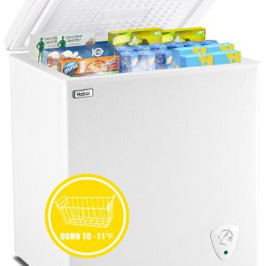 WANAI Chest Freezer Small Deep Freezers with Removable Storage Basket Top Door Compact 7 Gears Temperature Control for Office Dorm Apartment White