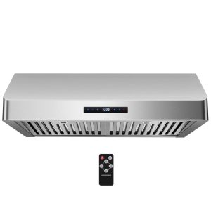 Under Cabinet Range Hood 30 inch, Kitchen Hood 900 CFM Stainless Steel with Touch & Remote Control, 3-Speed Fan, Time Setting, Dishwasher Safe Baffle Filters, Range Hoods Ductless Convertible Duct