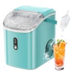 ZAFRO Portable Ice Maker Countertop with Handle/Indicator Lamps, 7 Mins Fast Ice Making, 35Lbs/24H, Nugget Ice Maker Machine with Ice Basket/Ice Scoop for Home/Office/Restaurant/Bar, Green