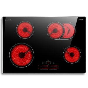 30 Inch Electric Cooktop, 4 Burner Electric Stove with Double Ring Burner & Extended Zone, 6600W Electrics Cooktop 220V-240V, 9 Power Levels, Slide Control, Safety Lock, Timer
