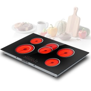 5 Burner Electric Cooktop 36 Inch, Nefaracy Built-in 36'' Electric Stove Top with Touch Control, 8400W Ceramic Cooktop, 9 Power Levels, Pause & Timer, Safety Lock, 220V Hard Wire(No Plug)