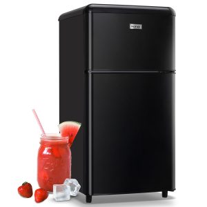 WANAI Small Refrigerator with Freezer 3.5 Cu.Ft Mini Fridge for Bedroom Dual Door Adjustable Shelves Dorm Refrigerator Suitable for Home Garage Office College Black