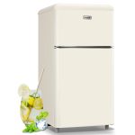 WANAI Small Refrigerator with Freezer 3.5 Cu.Ft Mini Fridge for Bedroom Dual Door Adjustable Shelves Dorm Refrigerator Suitable for Home Garage Office College Cream White