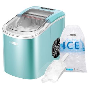 VIVOHOME Electric Portable Compact Countertop Automatic Ice Cube Maker Machine with Hand Scoop 10 Ice Bags and Self Cleaning Function 27lbs/Day Light Green