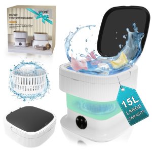 15L Portable Washing Machine Foldable, Mini Washer with Spin Dryer, Small Compact Luandry Washer, Collapsible lavadora Portatil for Socks, Underwear, Travel, Camping, Apartments, Green