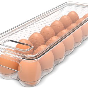 Utopia Home Egg Container With Lid and Handle for Refrigerator - Pack of 1 - Clear Stackable Egg Holder for Kitchen Storage and organization