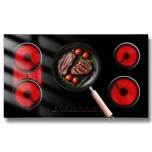 5 Burner Electric Cooktop 36 Inch, Nefaracy Built-in Electric Stove Top 9600W, 36'' Ceramic Cooktop with Touch Control, BBQ Burner, Timer & Pause, Safety Lock, 220V Hard Wire