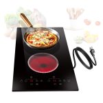 2 Burner Electric Cooktop, 120V Electric Stove Top Touch Control, 12 Inch Double Burner Countertop 2000W with Timer & 9-Level Adjustment, Child Lock, Built-in Radiant Plug In Stove Top Pladeca