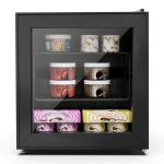 WATOOR 1.1 Cu Ft Mini Freezer Display Freezer with LED Light 2 Removable Shelves 7 Temperature Settings -8°F to 14°F Perfect for Liquor and Ice Cream