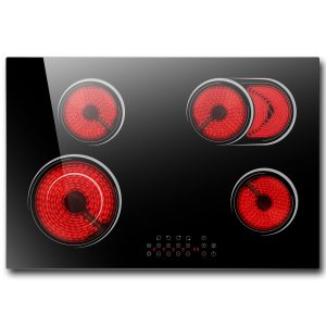 30 Inch Electric Cooktop 4 Burner, Nefaracy Electric Stove Top With Dual Oval Zone, 6600W Built-in Radiant Electric Stove, Hot Surface Indicator, Touch Control, 9 Power Level, 240V(No Plug)