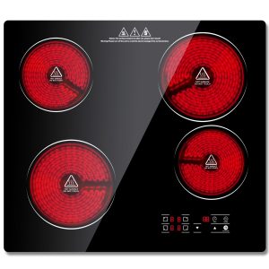 4 Burner Electric Cooktop, 24 Inch Electric Stove Top, Built-in Electric Cooktop with Sensor Touch Control, Timer & Child Lock Included, 9 Power Levels, 6000W, 220-240V Hard Wired (No Plug)