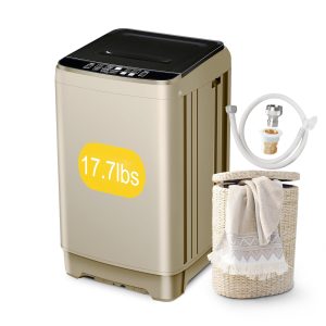 Zyerch Portable Washing Machine 17.7lbs Full-Automatic Compact Washer Machine for Apartment, 10 Wash Program Small Portable Washer for Dorm, Apartment, RV, Home, Golden