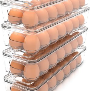 Utopia Home Egg Container With Lid and Handle for Refrigerator, Pack of 24 - Clear Stackable Egg Holder for Kitchen Storage and organization