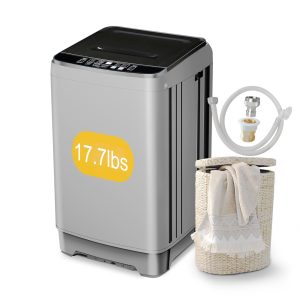 Zyerch Portable Washing Machine 17.7lbs Full-Automatic Compact Washer Machine for Apartment, 10 Wash Program Small Portable Washer for Dorm, Apartment, RV, Home, Silver